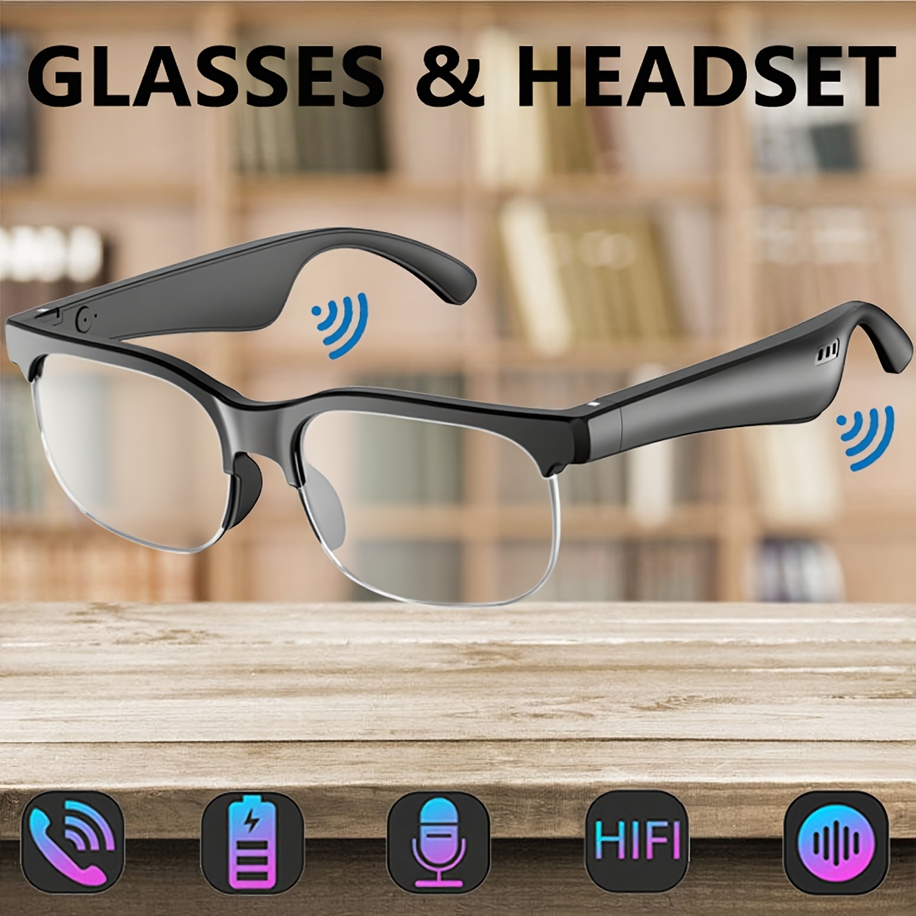   smart wireless glasses with wireless headphones   2 in 1 glasses earphone headset built in mic suitable for calling music compatible for smartphone tablet pc type for the hearing assistance