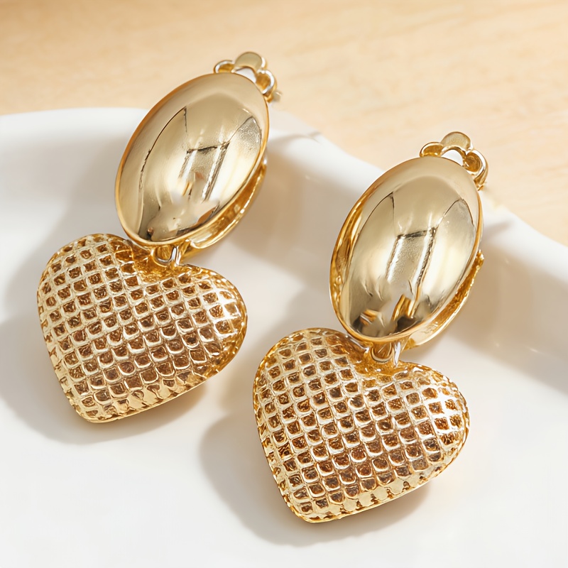E-shop Damen Clip-Ohrringe mit goldenem Herz, geeignet für Hochzeit, Valentinstagsgeschenk – für nicht durchstochene Ohren, für empfindliche Haut,