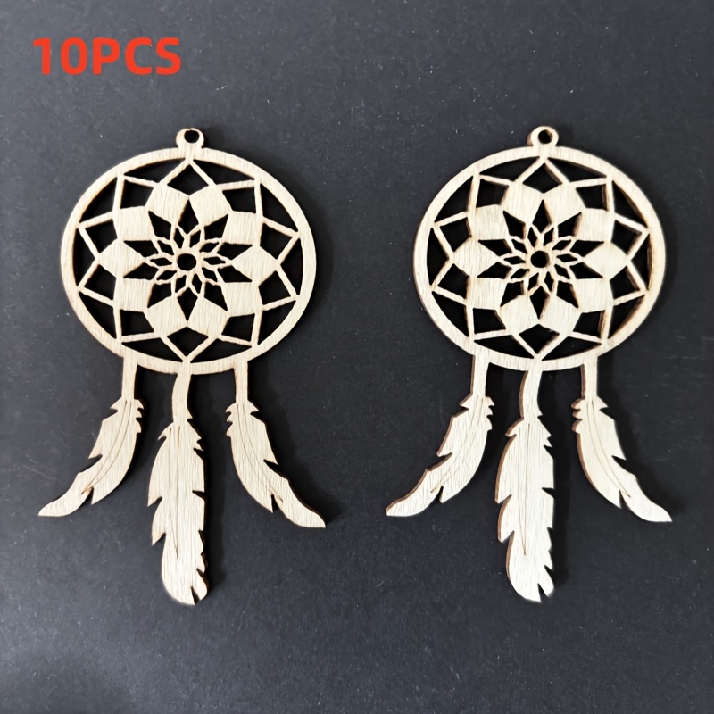 Image of 10pcs Wooden Shaped Wood Chips, Handicrafts, Painting, Home Hanging Decoration, Retro Style, Used For Creative Handmade Projects With Hemp Rope