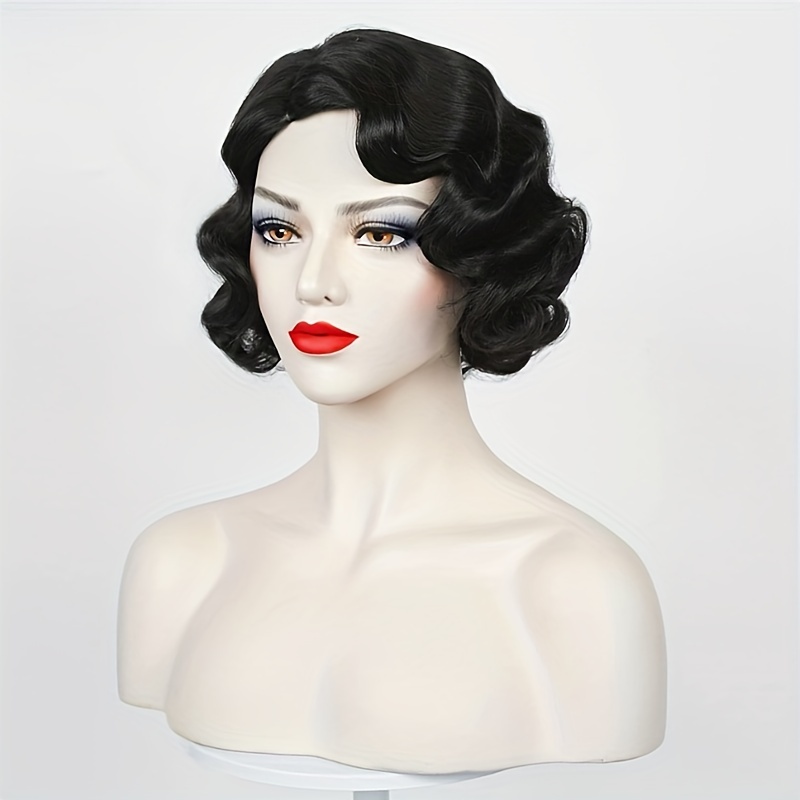 Flapper Wig 1920s Flapper Hairstyles Wig For Women Finger Wave Short Synthetic Hair Wig Cosplay Halloween Wig