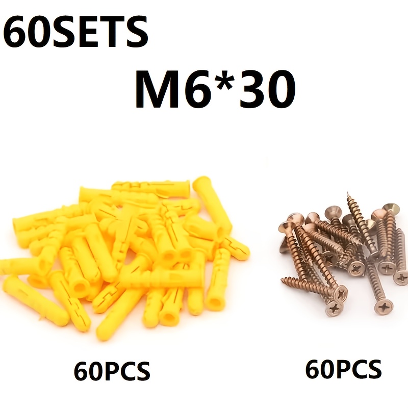 TEMU Kit de vis à expansion 60 pièces - 60 bouchons d'expansion en plastique et 60 vis, idéal pour installer des cadres photo, des tableaux