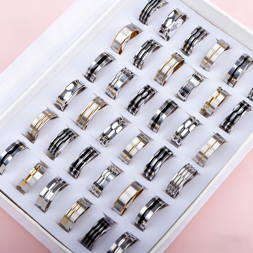 20/35pcs Trendy Stainless Steel Rings, Mixed Styles