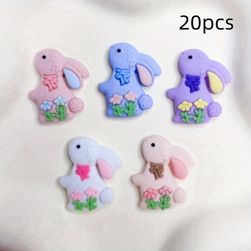 

20pcs Spring Cartoon Bunny & Floral Resin Charms - Vibrant Pastel Cream Glue Accessories For Phone Cases, Yiwushitlanlingshipinco.ltd.