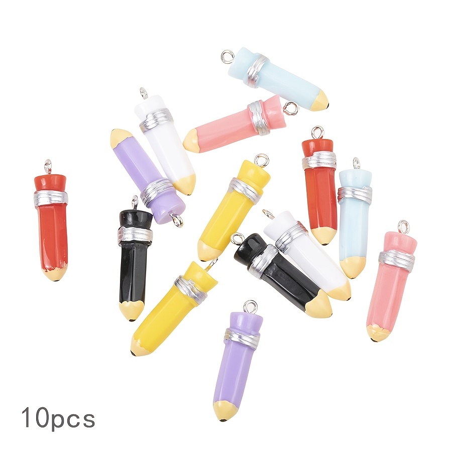 TEMU 10pcs Colorful 3d Pencil Pendants, Resin Simulation Charms For Jewelry Making, Necklace, Bracelet, Keychain Crafting Accessories