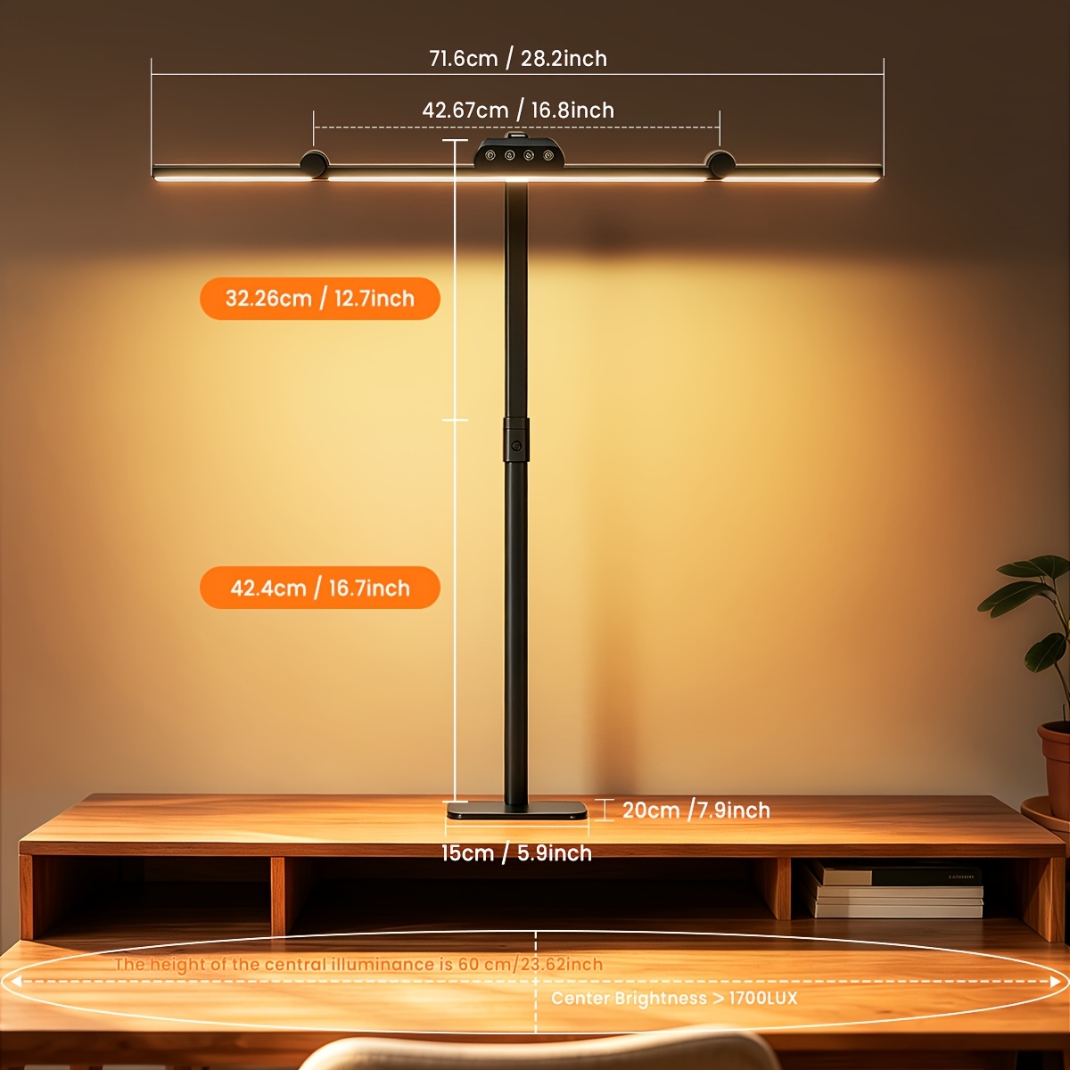 Image of Dual-head Touch Control Desk Lamp With Base, Temperature & 5 Brightness Change Timer Setting, Light, 3000-6500k, Multi-angle Adjustable For Home, Office, Desk