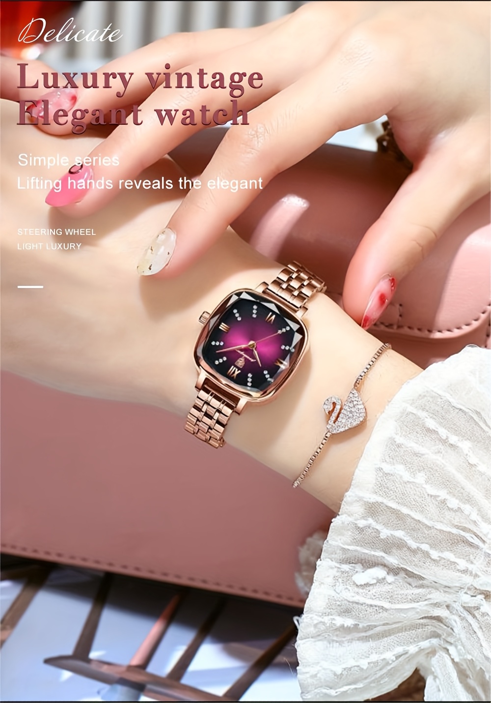 elegant square womens watch stainless   quartz movement fashionable   details 0