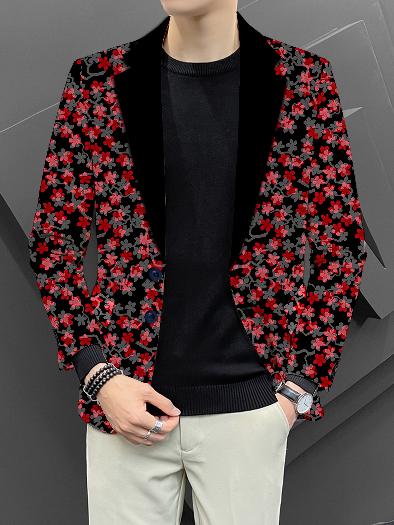Estampado Floral Blazer Flores Hombre Estampado Con Diseño De