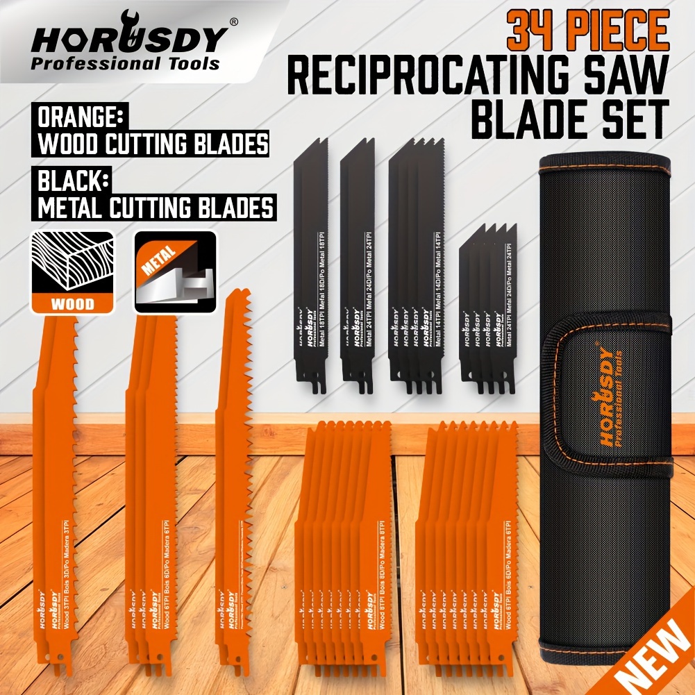 

Horusdy 34-piece Reciprocating Saw Blades Set, Metal & Woodcutting Saw Blades, Saw Blades With Pouch