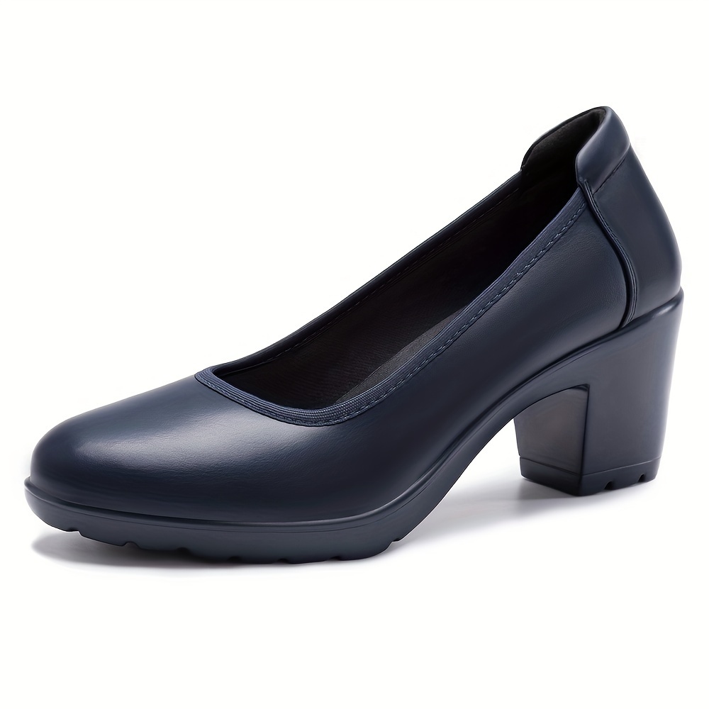 

Women's Low Heel Pumps, Comfortable Round Toe Dress Shoes, Simple Style, Pu Faux Leather Material, Work Footwear