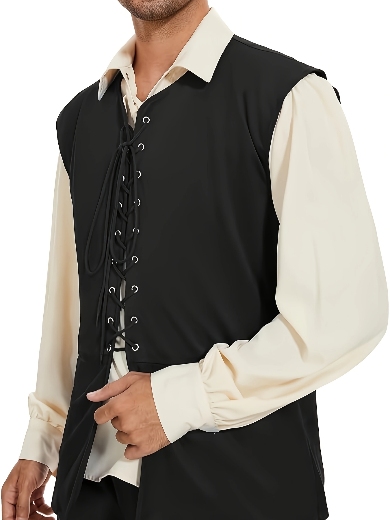 Mannen middeleeuws vest renaissance Victoria Edwardian Steampunk Vest Vintage Gothic Jas Halloween Kostuum (5X-Large, Zwart