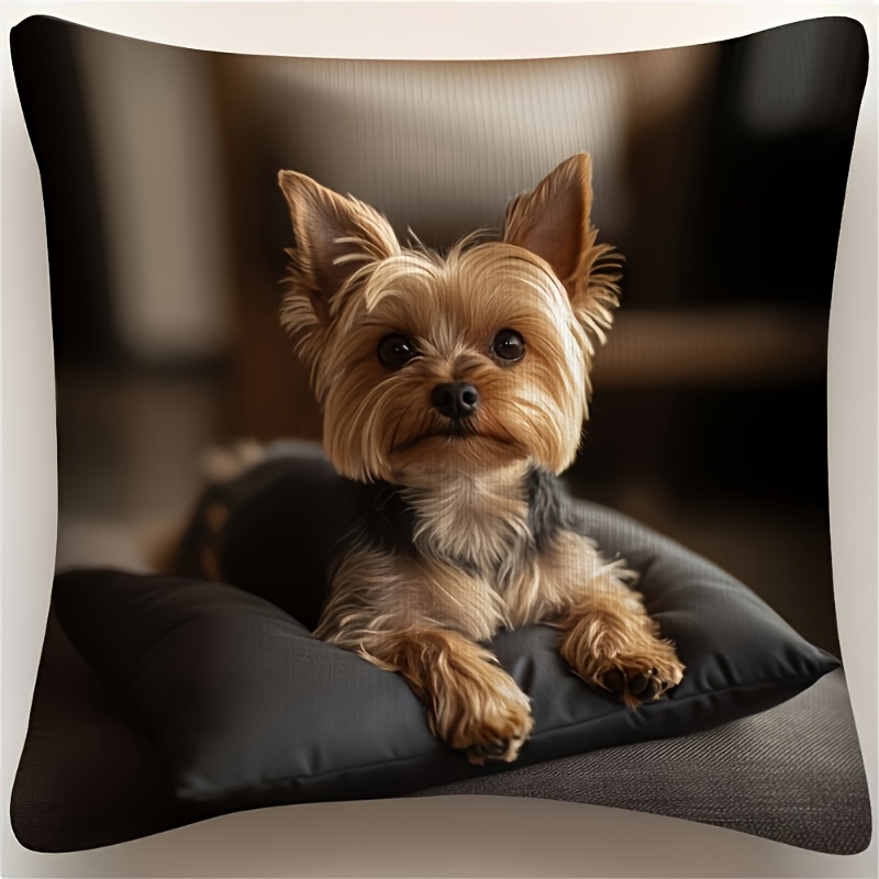 TEMU Housse de coussin Yorkshire Terrier 1 pièce - Taie d'oreiller à imprimé Yorkshire Terrier double face, fermeture à glissière adaptée à n'importe
