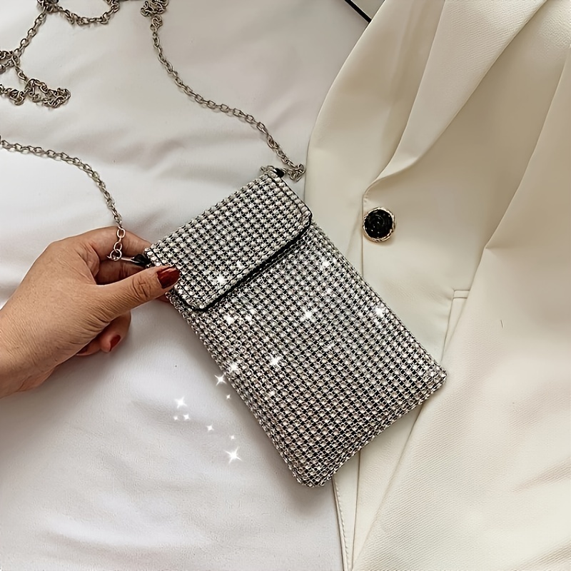 TEMU Fashion Women's Crossbody Phone Wallet With Card Slots, Magnetic Closure And Chain Strap - Casual Polyester Shoulder Bag