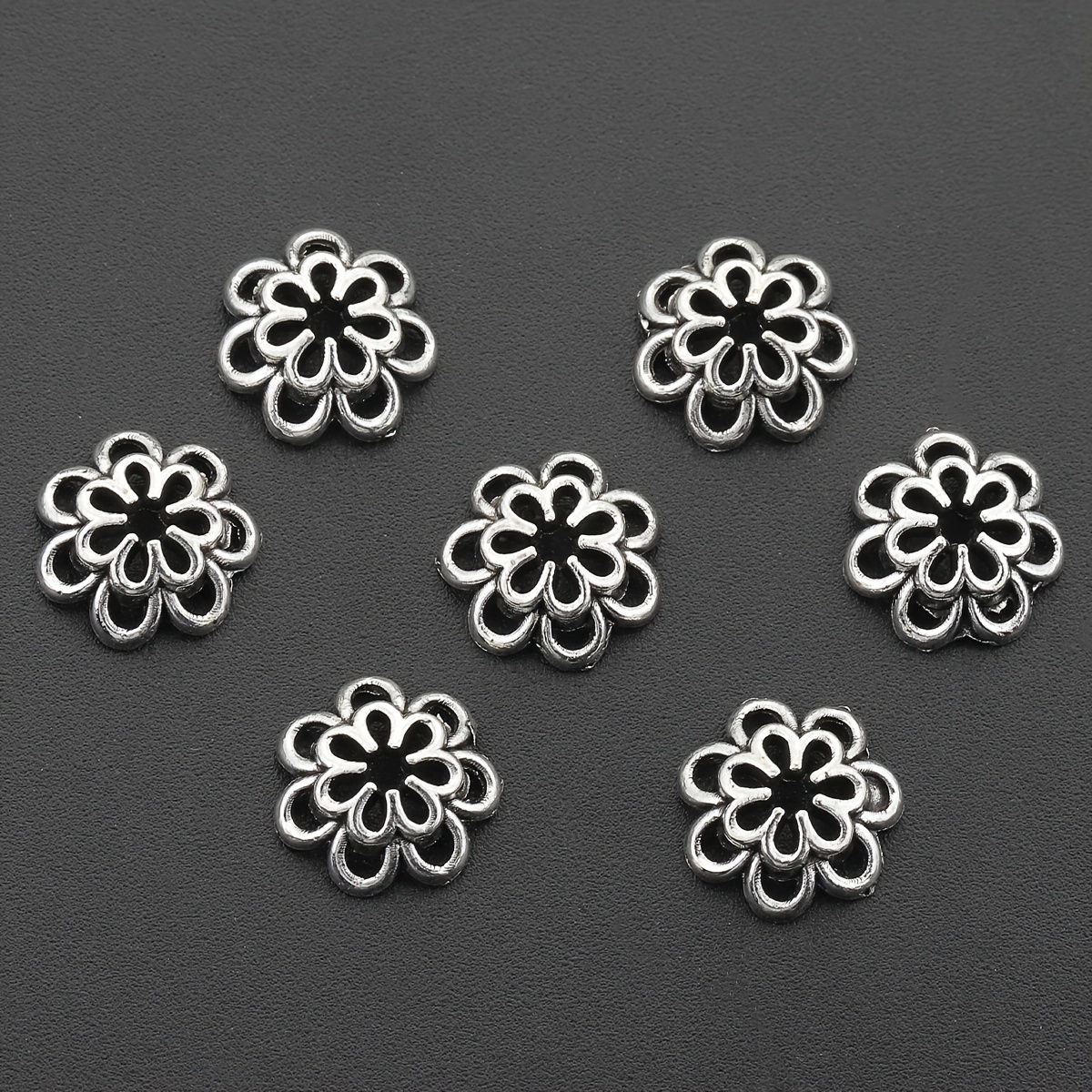 TEMU 100pcs Double Layer Hollow Flower Holder Alloy Hollow Flower Tail Spacer Bead End Flower Bead End Cover Bead Bead Frame Loose Beads Tassel