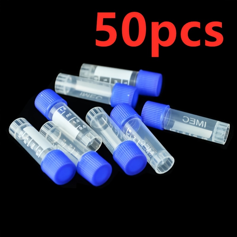 TEMU 50pcs 1.8ml 2.0ml Plastic Freeze Tubes With Spiral Caps - Durable Small Test Tube For Laboratory Sample Storage And Organization, Plastic, Test