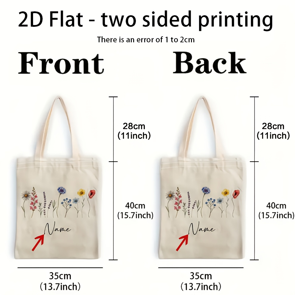 TEMU 1 ud. Bolso tote 2D con personalizado, texto impreso, margarita , lavanda, amapola, diseño floral, personalizado, bolso de , regalo para amantes