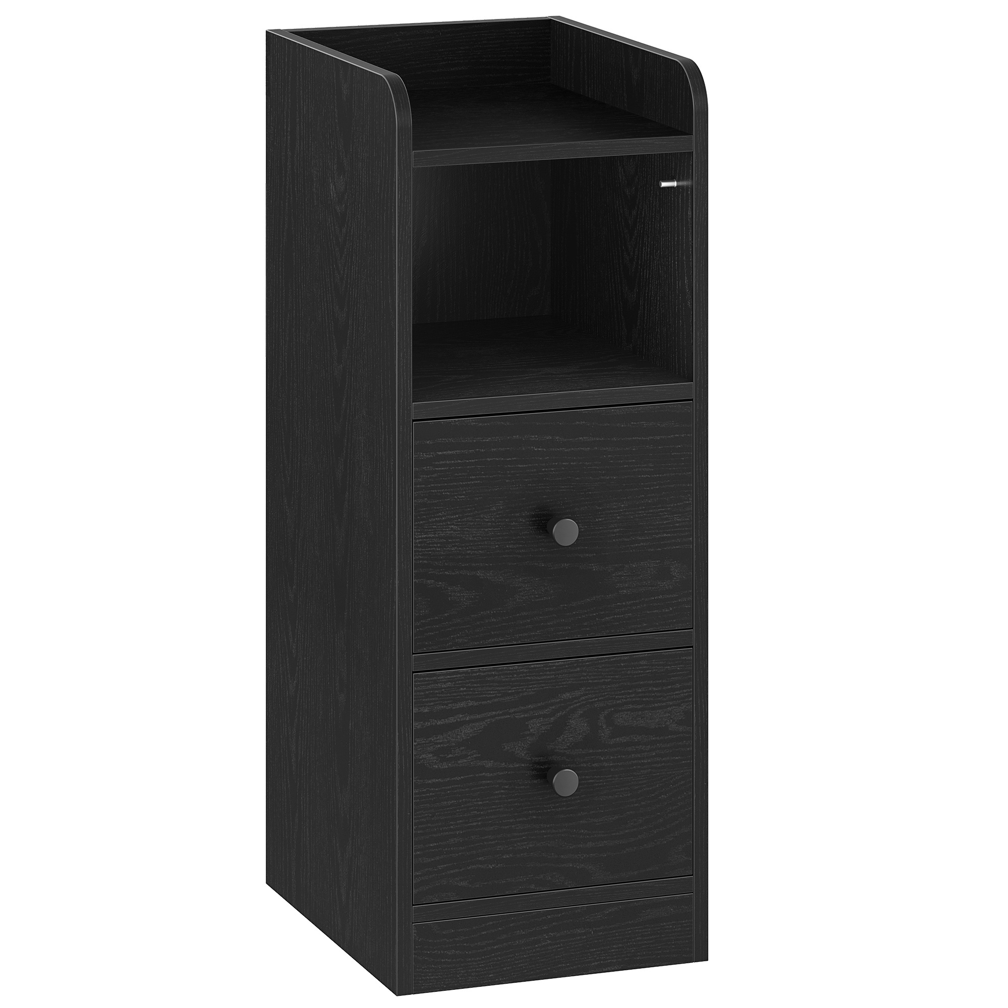 Narrow Bedside Table, Side Table With 2 Drawers, Nightstands With Open Compartment, Adjustable Drawer Position For Bedroom, Living Room, 30 X 24 X 65cm Black