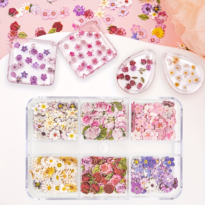 Image of 240pcs Floral Epoxy Resin Filler Chips, Mixed Wood Flowers - Rose, Iris, , For Jewelry Making, Art Diy Crafts, Valentine's Day Gift Decoration Supplies