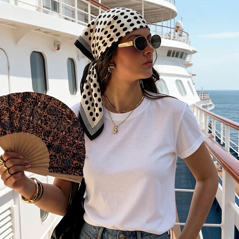 E-shop 1 Stück Minimalistischer Damen Polka Dot Schal, Einfaches Styling, Essentieller Square Bandana, Reise, Pendeln, Wochenende