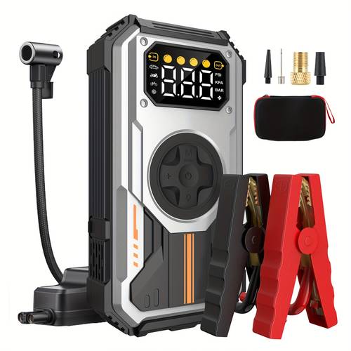 2025 jump starter with air compressor 6000a portable 12v battery charger car jump starter 150 psi tire inflator air pump for all gas diesel vehicles usb led emergency light car accessory tool kit