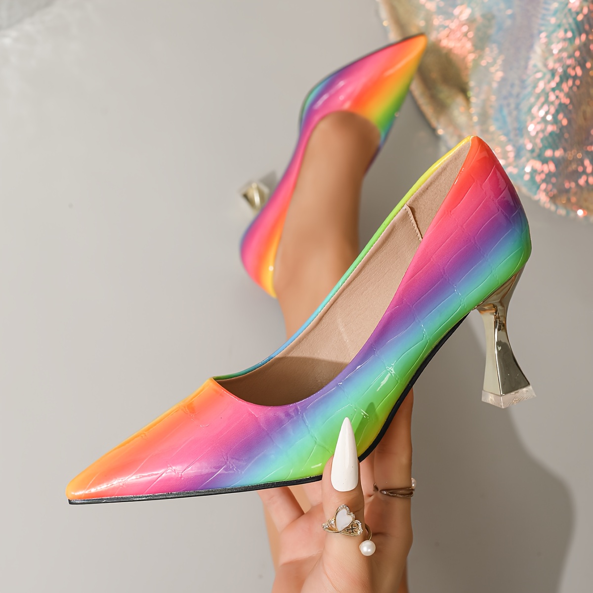 multi colored heels sold on Temu United States