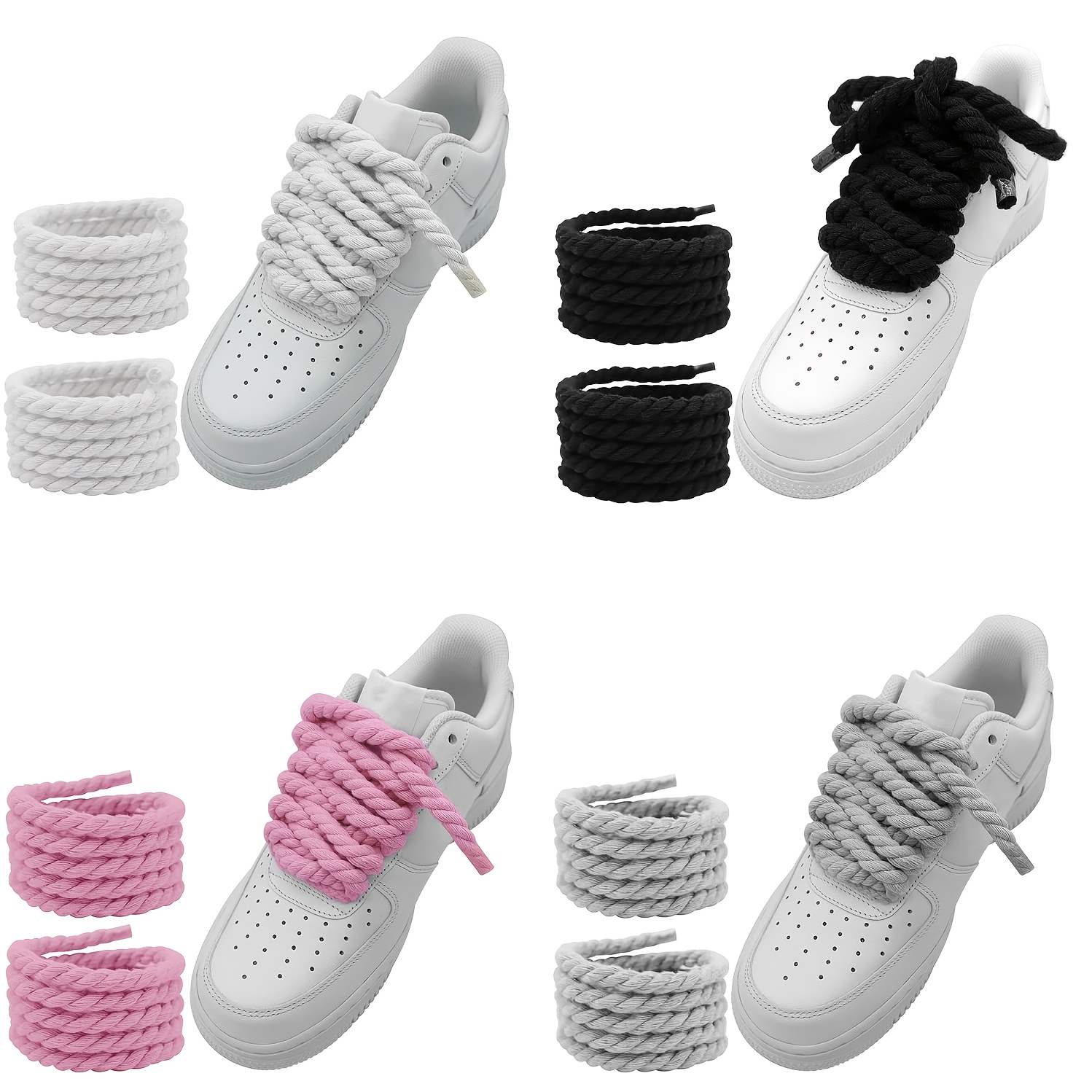 4 stück runde 8mm einfarbige hand-hemp-seil schuhbänder - 140cm länge, strapazierfähig und stilvoll, dicke schnürsenkel für sneaker, ersatzschuhe für af1-sneaker, ohne batterie 0