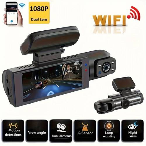 wifi dual lens 1080p dash cam hd night car camera with usb rechargeable battery motion detection loop recording for 32gb card