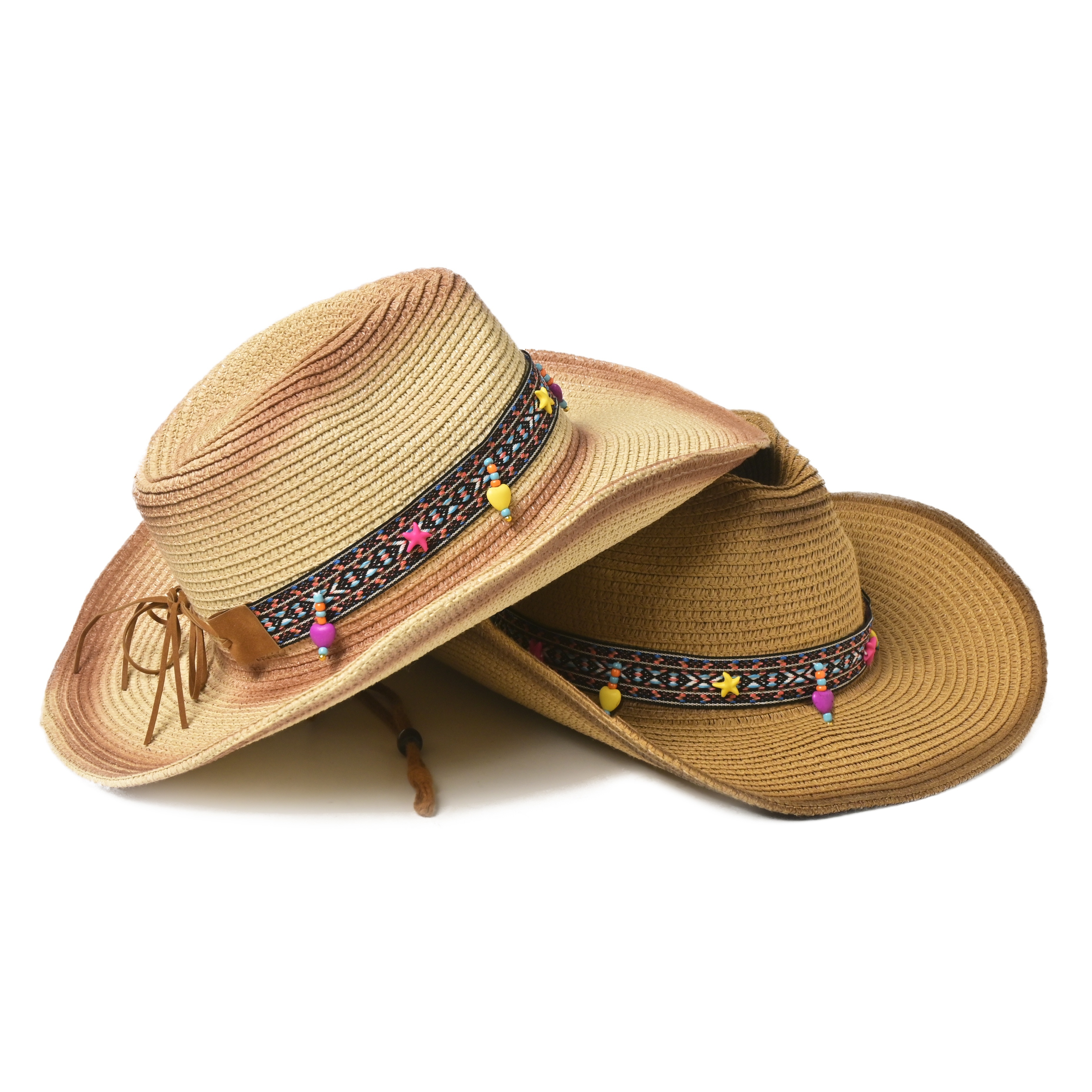 cowboy hat creative straw ethnic style beads chain  display picture 3