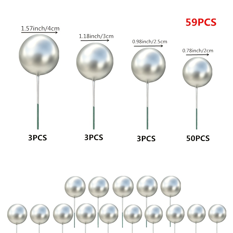 TEMU 59/75pcs Silvery New High-end Cake Decorations, Cake Toppers, Foam Balls, Cake Needle Insert Toppers, Cake Toppers For And Cakes, Suitable For