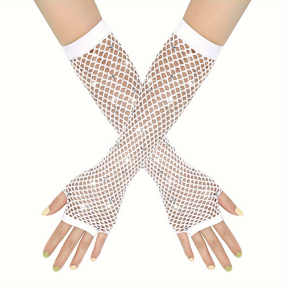 2pcs Rhinestone Party Mesh Net Elastic Gloves