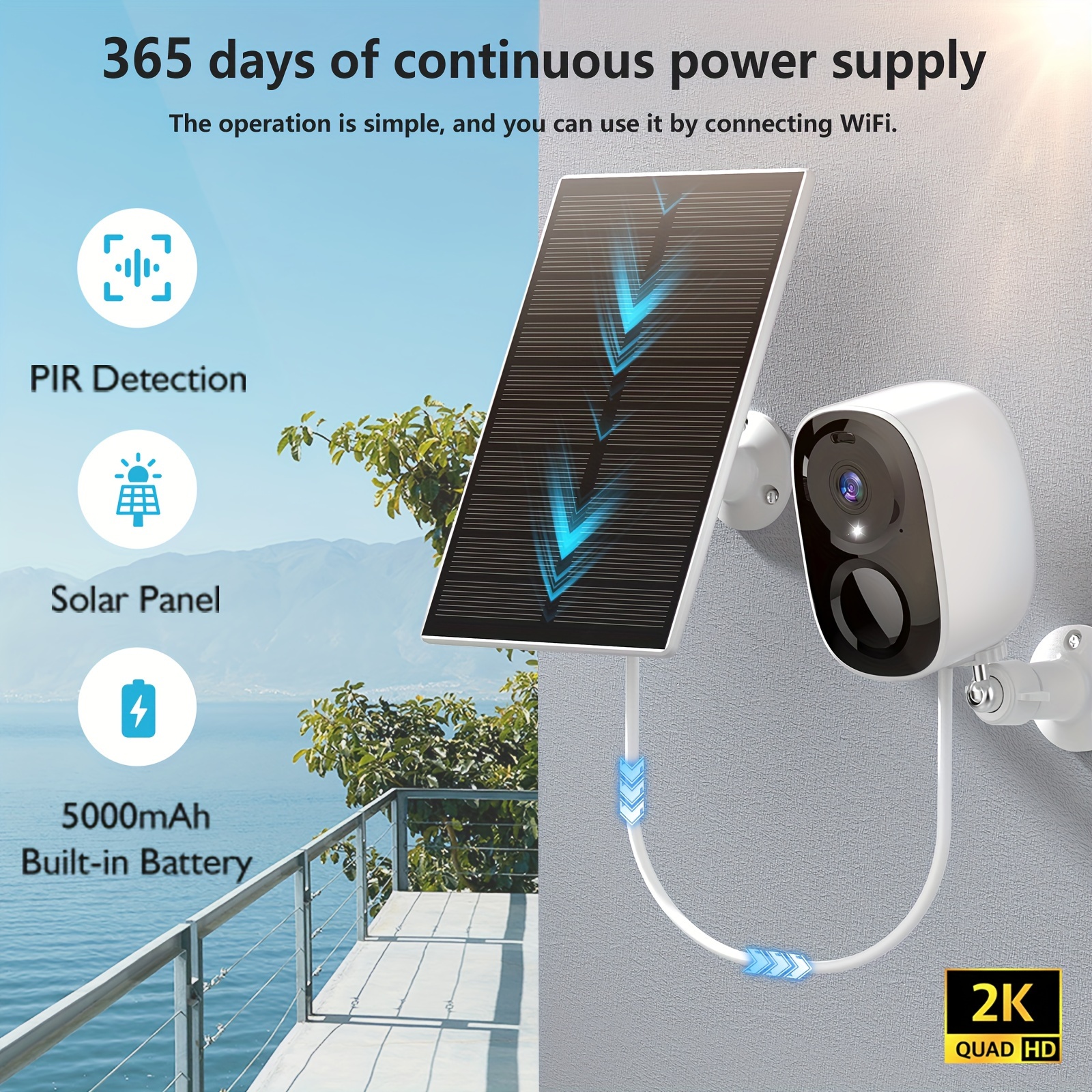 

Solar Powered 2k 3mp Wireless Outdoor - Detection, Voice Call, Color & Infrared , Waterproof Ip66, Battery Powered With Usb Dual Use, Lithium Battery