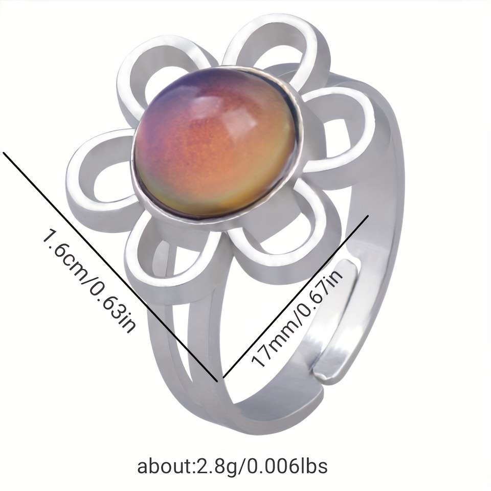 Sunflower Mood Ring Temperature Sensitive Changing Gemstone Alloy Band