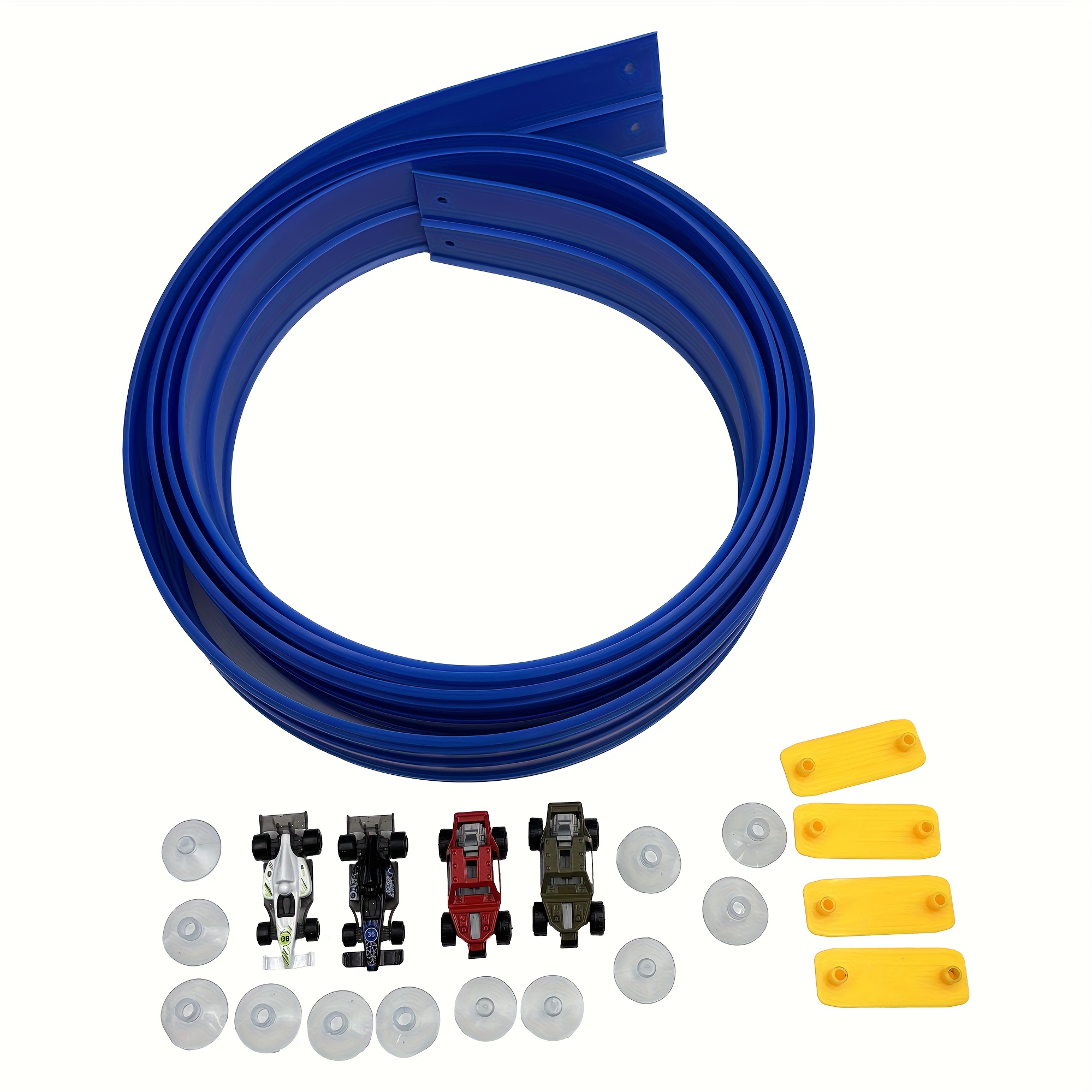 Image of Flexible Race Track Toys Kids: 16 Race Car Ramp Track With Suction Cups - Portable Compatible With Diecast 1/64th Model - Birthday Gifts Boys Girls Ages 3+ (vehicle Random)