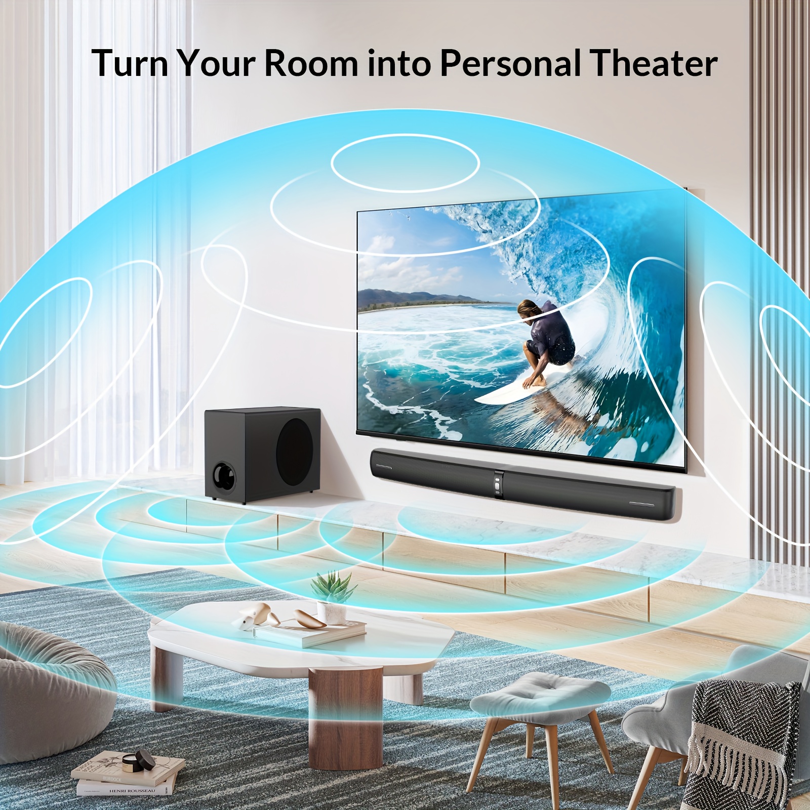 Sound Bar with Subwoofer, Adjustable Deep Bass & Volume Boost