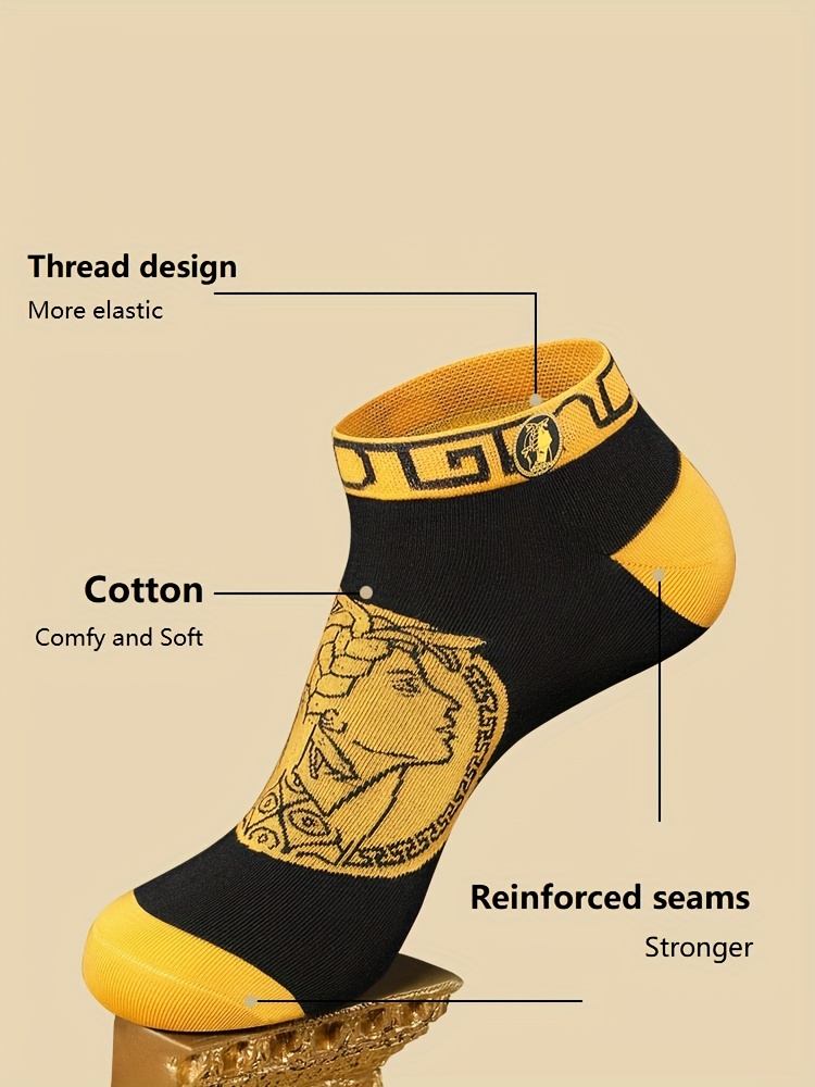  mens ankle socks 5 pack gift box set cotton blend anti bacterial soft comfort high elasticity knit cotton65 30 polyamide31 80 elastane2 90 hand wash only portrait pattern design reinforced seams details 6