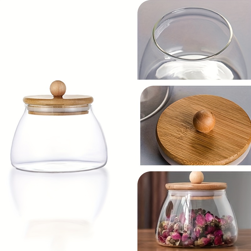 1pc glass food storage container with wooden lid   candy spices and more details 8