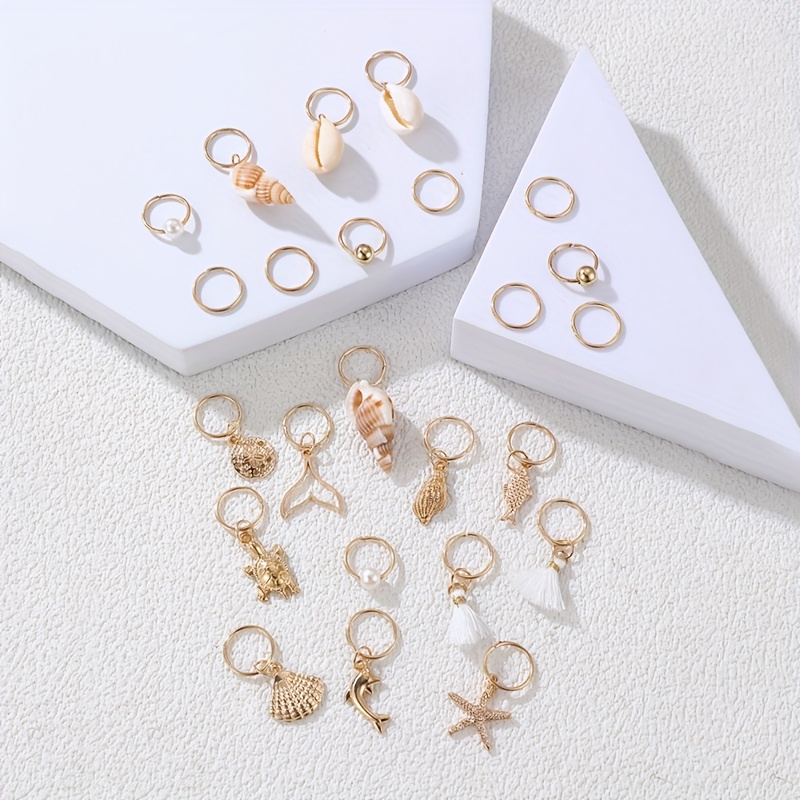 Image of 24pcs Ocean-themed Mermaid Tail Conch Shell Pendant Hair Hoop Headpiece, Braided Hair Accessories For And Women
