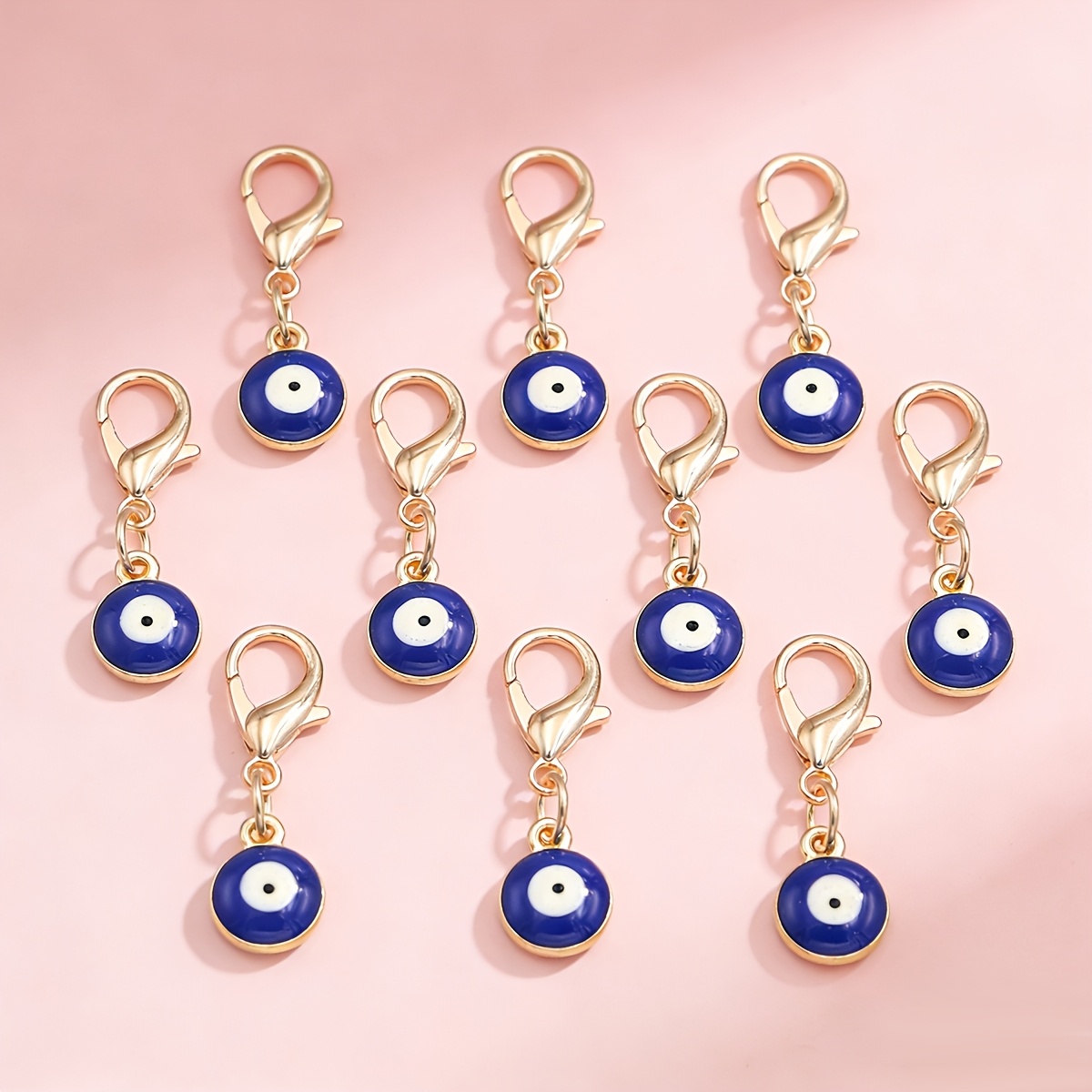 E-shop 10-teiliges Schlüsselanhänger-Set mit Hummerschere, Glücksbringer-Blaubartauge, Vintage, einfaches blaues rundes Auge, Haustier-Anhänger,