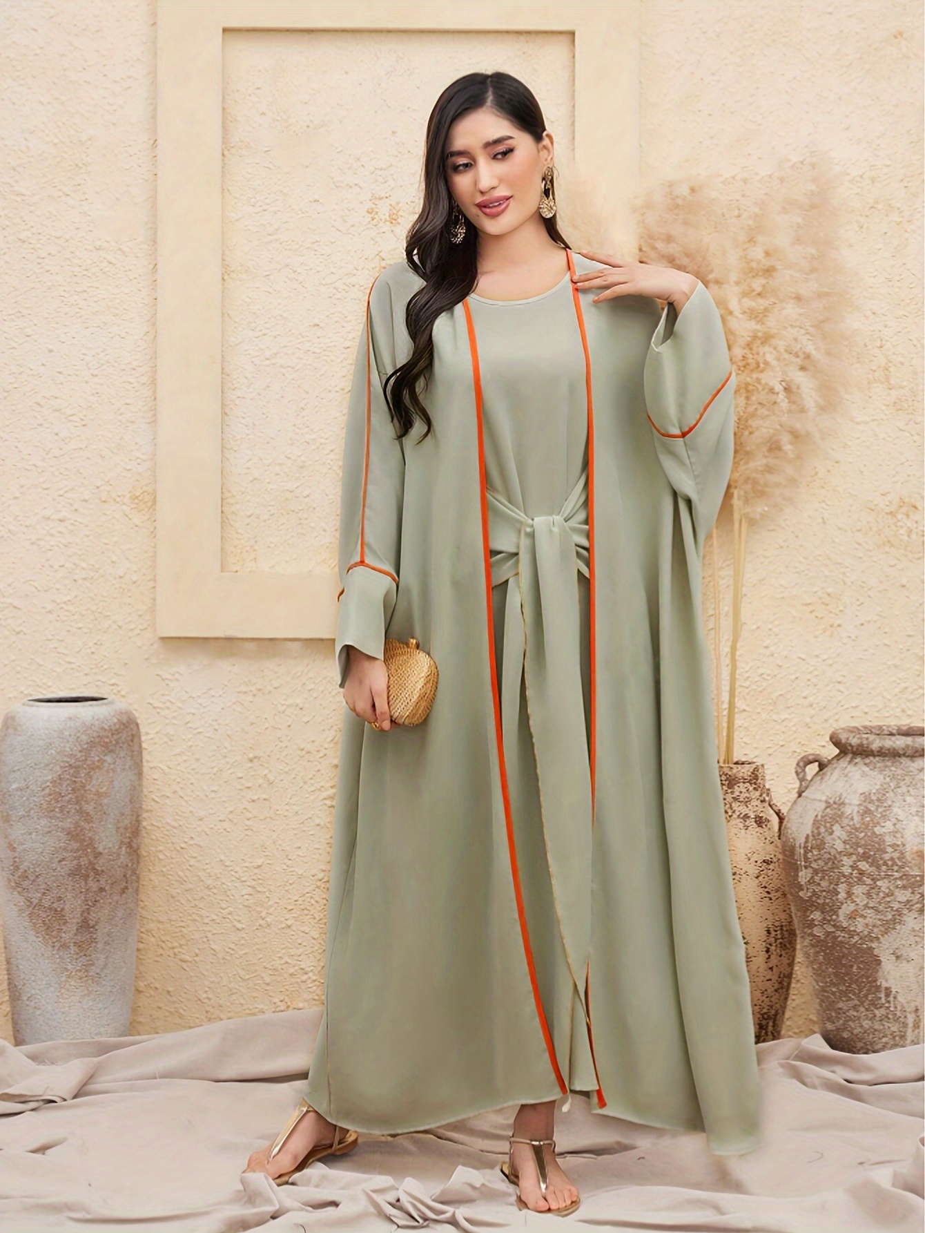 olive green traditional dresses Pink and Green Charmeuse Ruffle Strap Crossover Ombre Gown main image 0