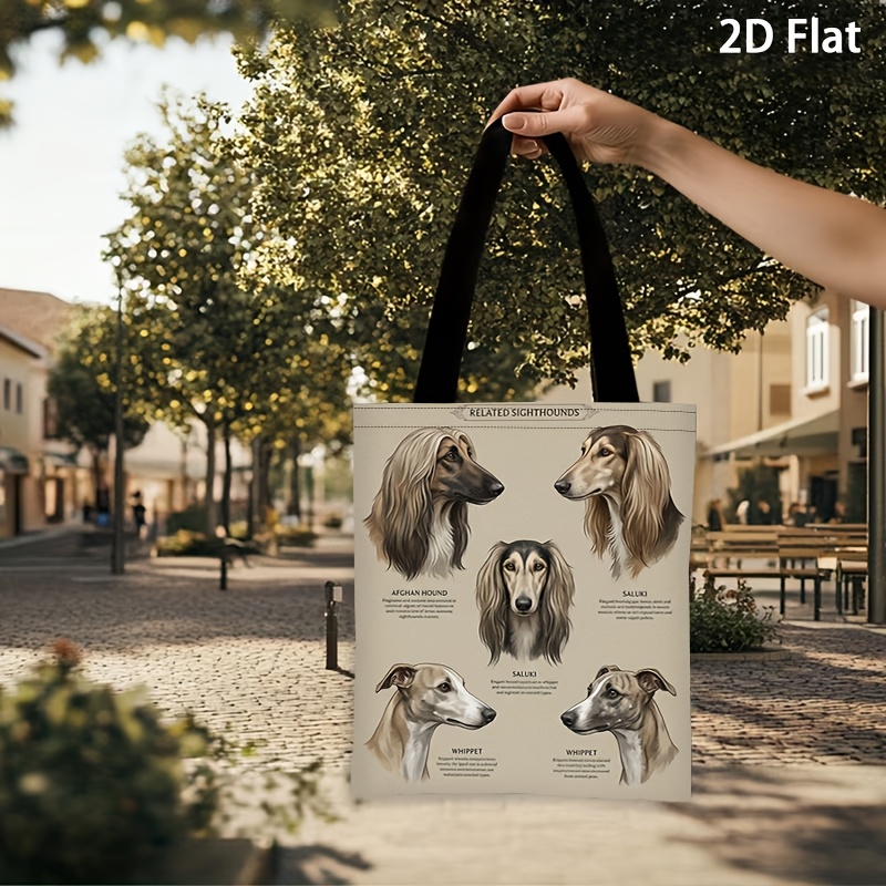 TEMU 2d Flat Printing, 1pc Canvas Bag, Saluki Whippet Lightweight, With Handle Tote Bag, For Supermarket, Beach, Travel, Tote Bag, Daily Essentials