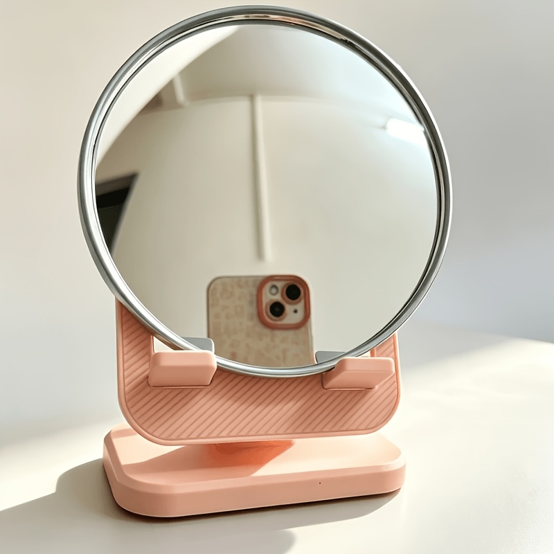 TEMU 4-inch Diameter Handheld Mirror, Essential For , Features A Round Convex Mirror With A Modern Polished Aluminum-coated Float Glass Surface. No