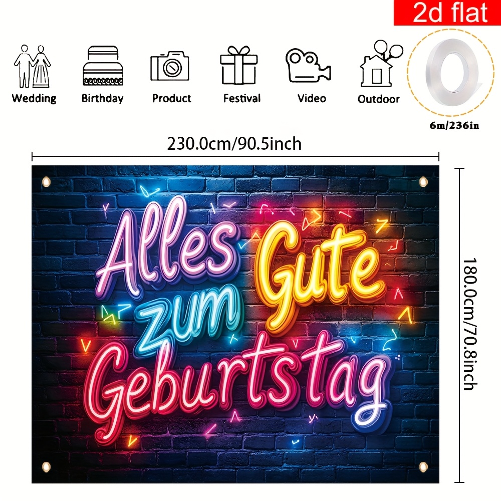 Image of 2d Flat Banner, 1pc German Happy Birthday Decorative Banner, Polyester, Suitable For Birthday Party Banner Cake Table Photography Backdrop Home Wall Outdoor Garden Sign Decoration Supplies, 2d Flat