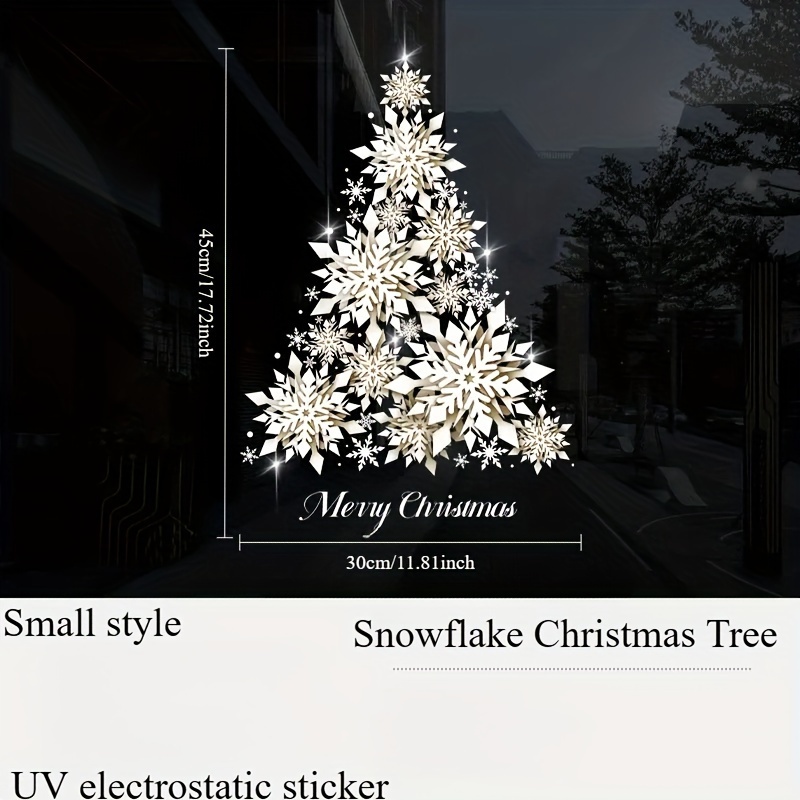 Image of 1pc Elegant Snowflake Christmas Tree Glass Window Cling - Pvc, No Power Needed, Holiday & Winter Decor