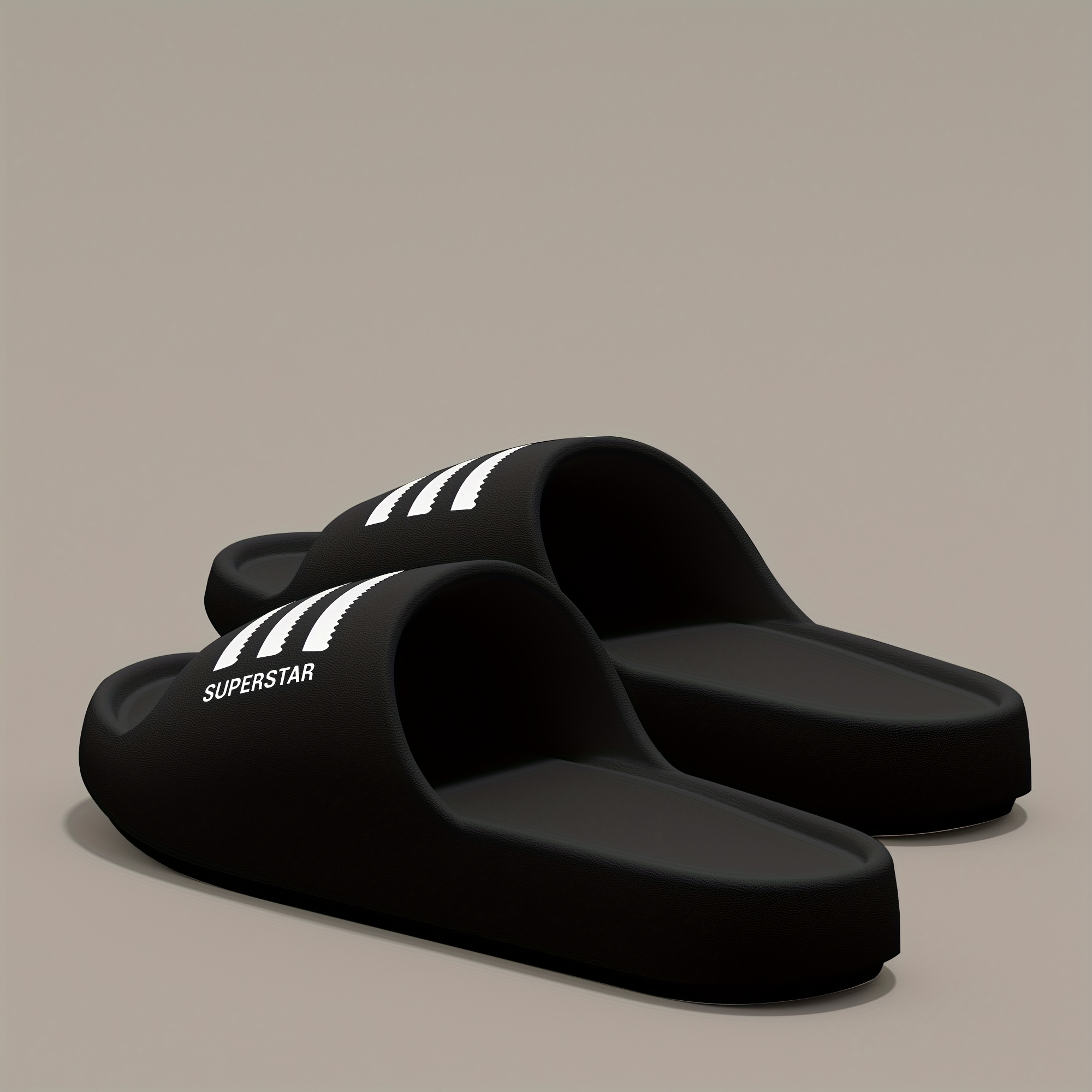 Unisex Superstar EVA Slides - Comfortable, Non-Slip Thick Sole Slippers for Indoor & Outdoor Use, Black & White Striped Design, Lightweight and Machine Washable, House Slippers