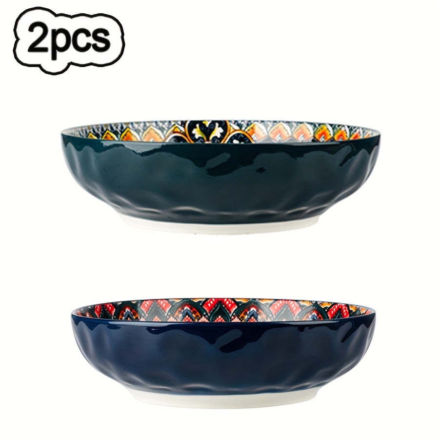 Image of Set Of 2, Bohemian Large Serving Bowls, 2000ml/67oz Extra Large Salad Bowls Decorative Bowls For Salad, Fruit, Pasta And Dinner, Serving Dishes Set For Party, Dishwasher & Microwave Safe