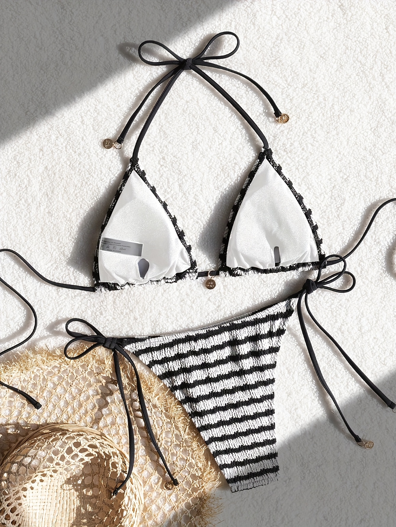 Easter-Themed Red & White Floral Print Bikini with Adjustable Lace-Up Straps - Stretchy V-Neck Swimsuit for Women, Perfect for Beach or Poolside, Beachwear Essentials|Vneck Swimsuit|Stretchy Fabric