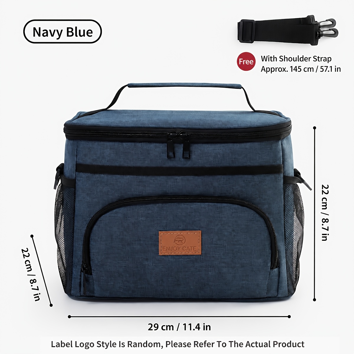 TEMU Large Capacity Insulated Lunch Bag, Square Bento Cooler Tote With Zipper Closure, Top Handle& Adjustable Shoulder Strap, Multi-pocket Thermal