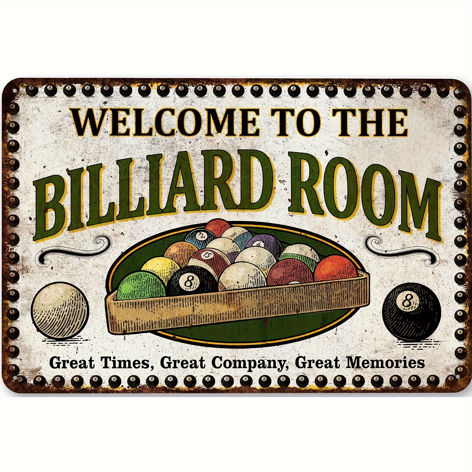 

1pc "welcome To The Billiard Room" Metal Sign, Vintage Game Room Decor, Family Basement Wall Art, Pool Hall Tin Plaque, 8x12 Inch, Pre-drilled For Easy Hanging