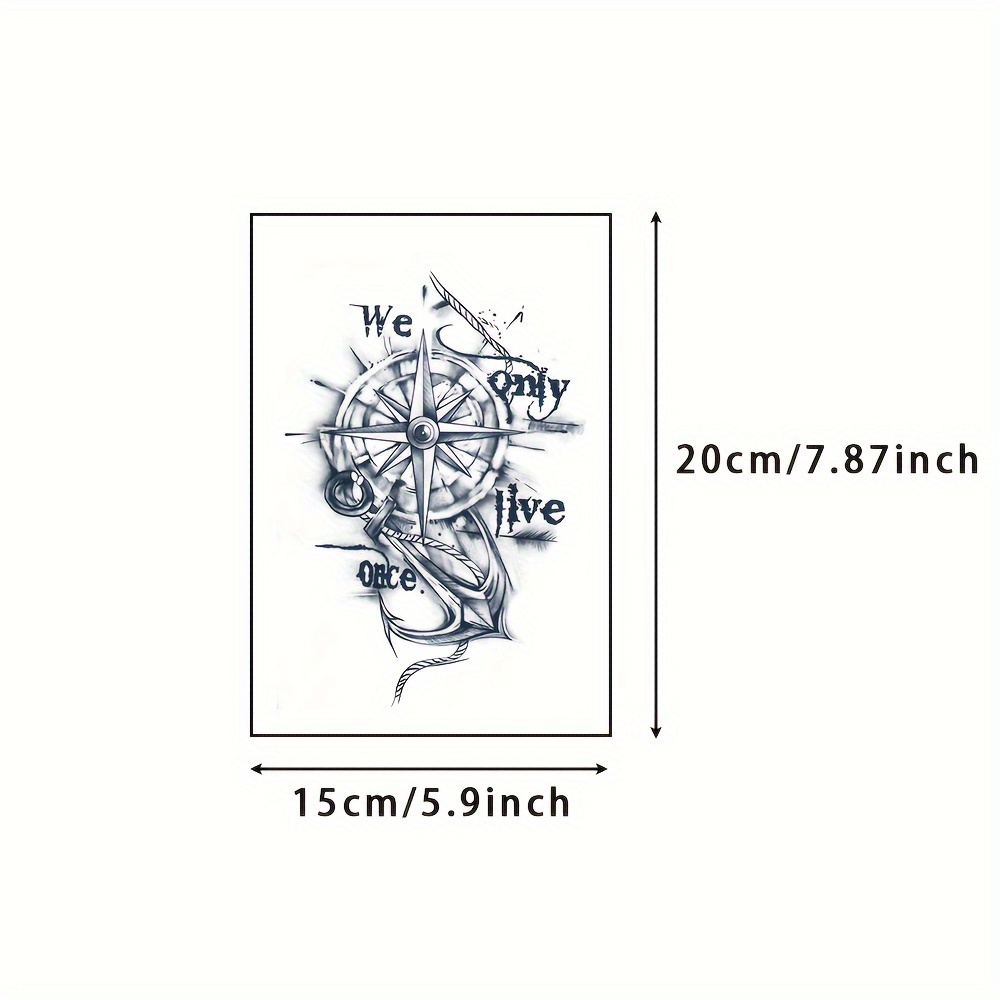 TEMU 6 Large Herbal Tattoo Stickers, Including: Boat Element Style, 7-15 Days, Waterproof And Friction-resistant, Realistic Effect, Suitable For Do