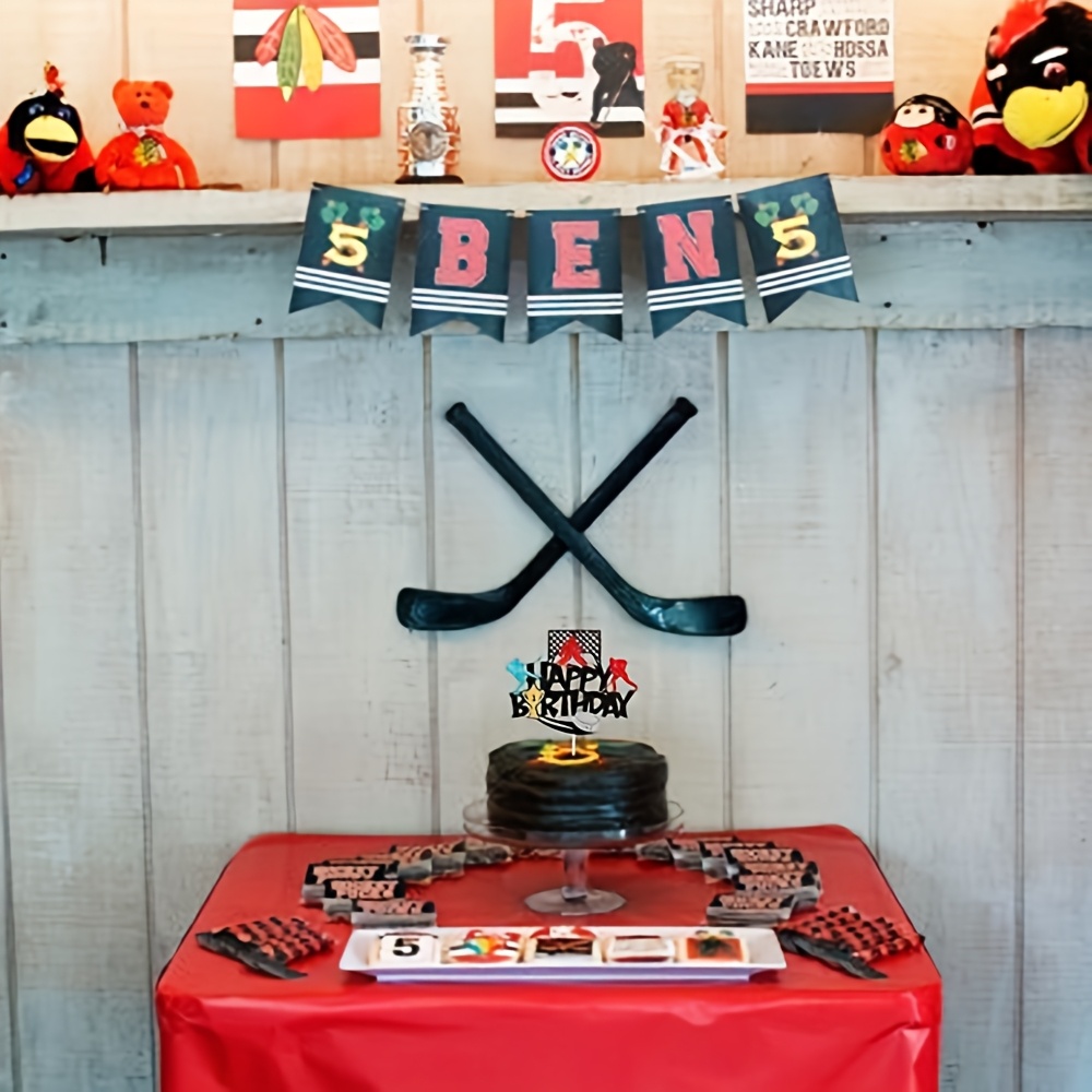 Hockey-Kuchenaufsatz Mit Glitzer – Happy Birthday-Schild, Für Eishockey-Party, Kuchenpicker