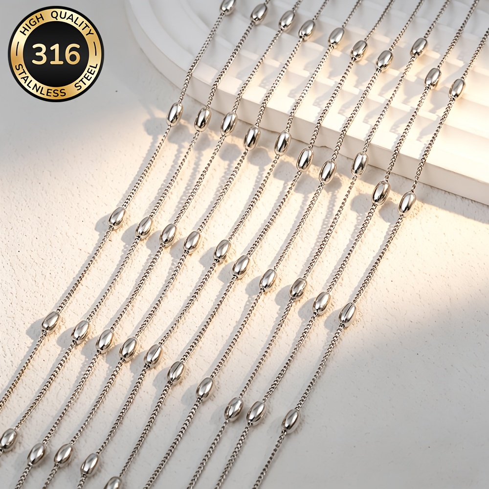 7pcs Stainless Steel Classic Seed Bead Chain Necklace Set
